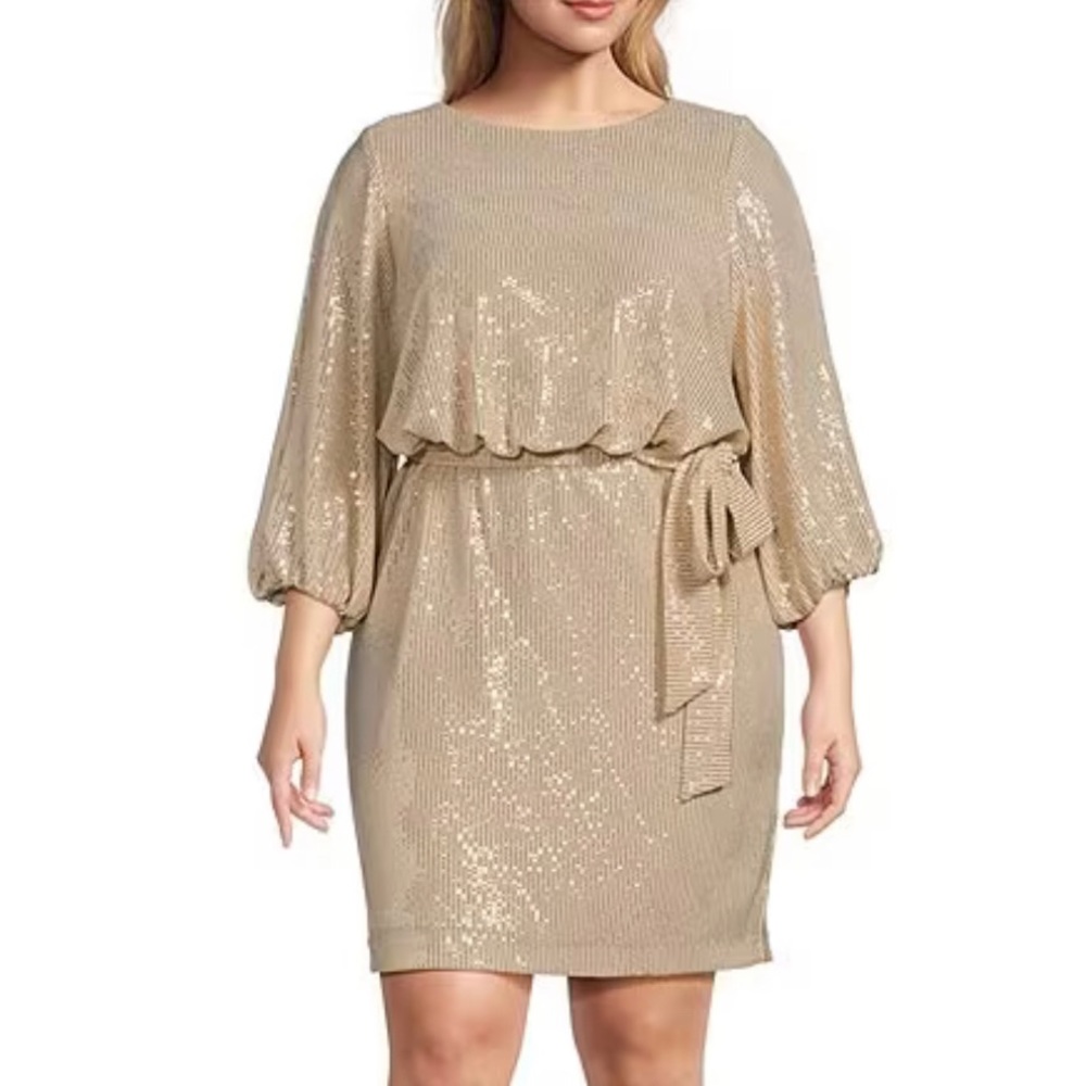 Jessica Howard 3/4 Split Sleeve Tie Waist Blouson Dress 16W
